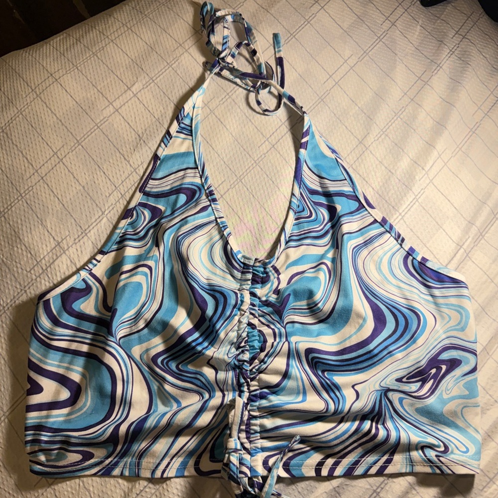 Blue and White Swirl Halter Top